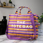 Marc Jacobs The Striped Traveler Tote Medium Purple Cotton Canvas Handbag Purse