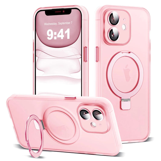 for iPhone 11 Case with Magnetic Invisible Ring Stand [Full Camera Lens Protection] [Compatible with Mag-Safe] Military-Grade Drop Matte Translucent Slim Phone Cases for iPhone 11 6.1", Pink