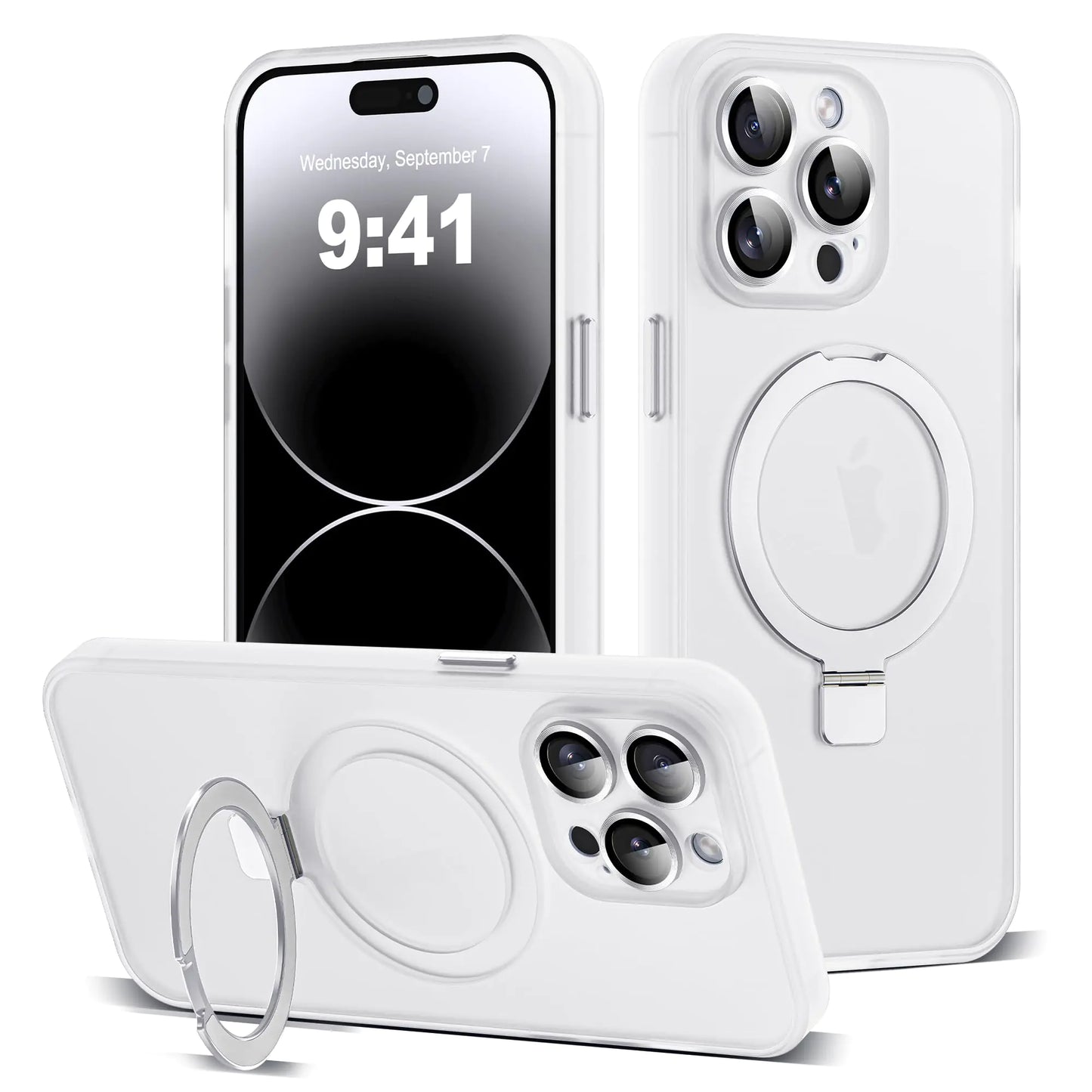 for iPhone 11 Case with Magnetic Invisible Ring Stand [Full Camera Lens Protection] [Compatible with Mag-Safe] Military-Grade Drop Matte Translucent Slim Phone Cases for iPhone 11 6.1", Pink