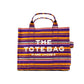 Marc Jacobs The Striped Traveler Tote Medium Purple Cotton Canvas Handbag Purse